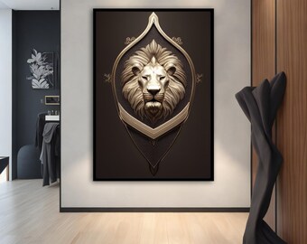 Silver lion painting, Silver lion, Silver lion wall art, Silver lion art, home decor, animal wall art, wall decor, office wall decor