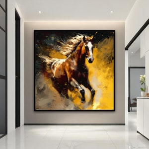 Laufendes Pferd Leinwand Gemälde, braunes Pferd Wandkunst, braunes Pferd Poster, Pferd Leinwanddruck, Tier Büro Kunst, Bauernhaus Leinwand