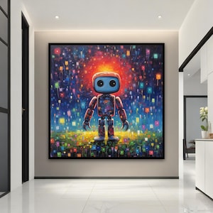 Colorful Little Robot Painting, Abstract Colorful Robot Wall Decor, Street Art Poster, Street Pop Art