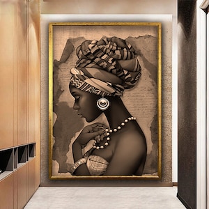 African Woman Canvas Art, Black Woman with Scarf Art ,African Wall Decor, Black Woman Canvas Print, Ethnic Woman Painting, Woman Wall Art