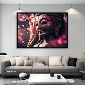 Glittery Buddha Canvas Painting, Meditation Buddha Wall Art, Buddha Canvas Print, Asian Wall Art, Buddha Poster