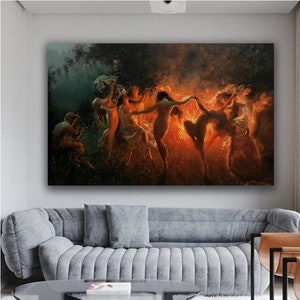 Joseph Tomanek Fire dance (1889) Canvas, Classic Wall Art, Fire Dance canvas Print, Joseph Tomanek Art, Dancing Fairies Canvas