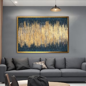 Abstract Gold and Blue Art, Abstract Art Gold Canvas Wall Art, Abstract Canvas Painting ,Shimmery Canvas Gift