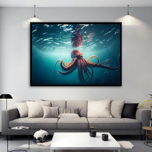 Octopus in the Sea Canvas Painting, Octopus Canvas Print, Sea Life Art, Oceanic Elegance Art, Animal Canvas Poster Wall Decors