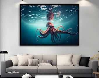 Octopus in the Sea Canvas Painting, Octopus Canvas Print, Sea Life Art, Oceanic Elegance Art, Animal Canvas Poster Wall Decors