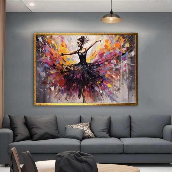 Peinture colorée de toile de femme de danseuse, décor mural de toile de danseuse, impression de femmes de danseuse sur toile, décor de maison de danse