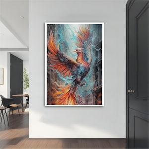 Phoenix Canvas Painting, Colorful Phoenix Canvas Art, Phoenix Wall Art, Phoenix Print Art,  Phoenix Home Decor, Animal Canvas
