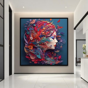 Woman With Flower Hair Canvas Painting, Floral Head Woman Wall Art, Colorful  Flowers and Woman Canvas Print, Modern Canvas
