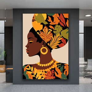 African Woman Painting On Canvas, Colorful African Woman Wall Art, Ethnic Canvas Wall Art, Black Woman Canvas Painting, Woman Portrait