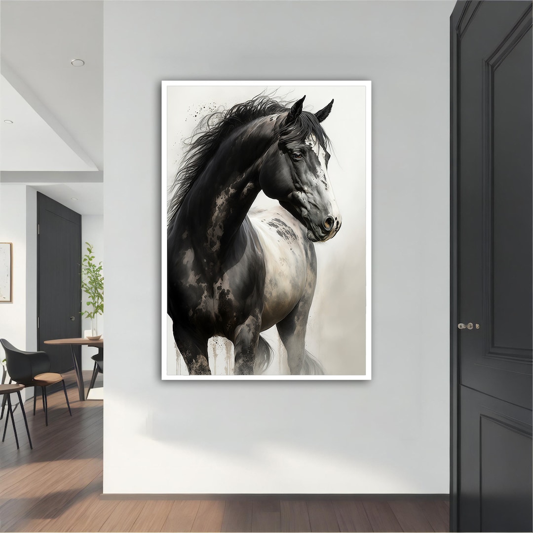 Black Horse Canvas Painting, Black Horse Poster, Black Horse Wall Art