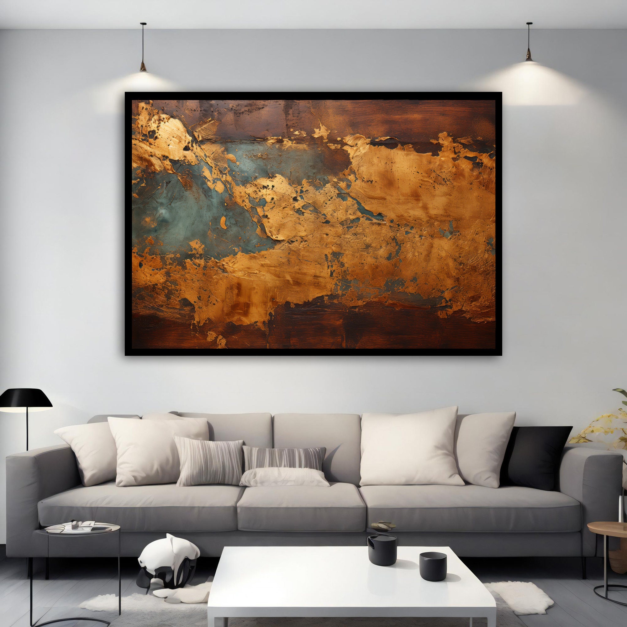 Brown and Gold Abstract Canvas Painting, Brown Room Decor, Gold