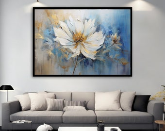 White Flower Canvas Art, Flower Canvas Print Art, Floral Wall Art, Modern Flower Wall Decor, Flower Lover Gift