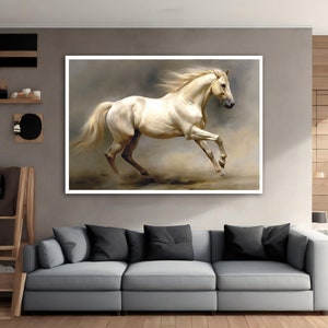 Majestic White Horse Canvas Painting, Running Horse Canvas Wall Art, White Horse Canvas, White Horse Art, Animal Canvas Wall Art