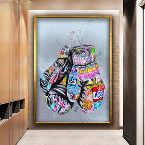 Graffiti Boxing Gloves Canvas Wall Art, Boxing Gloves Decor, Street Graffiti Wall Art, Banksy Wall Art Canvas, Graffiti Canvas Print