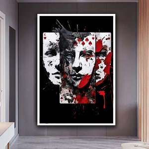 Naipes arte de la pared, naipes sangrientos arte del lienzo, naipes con la impresión del lienzo de la imagen de la mujer, decoración moderna del hogar, regalos para él