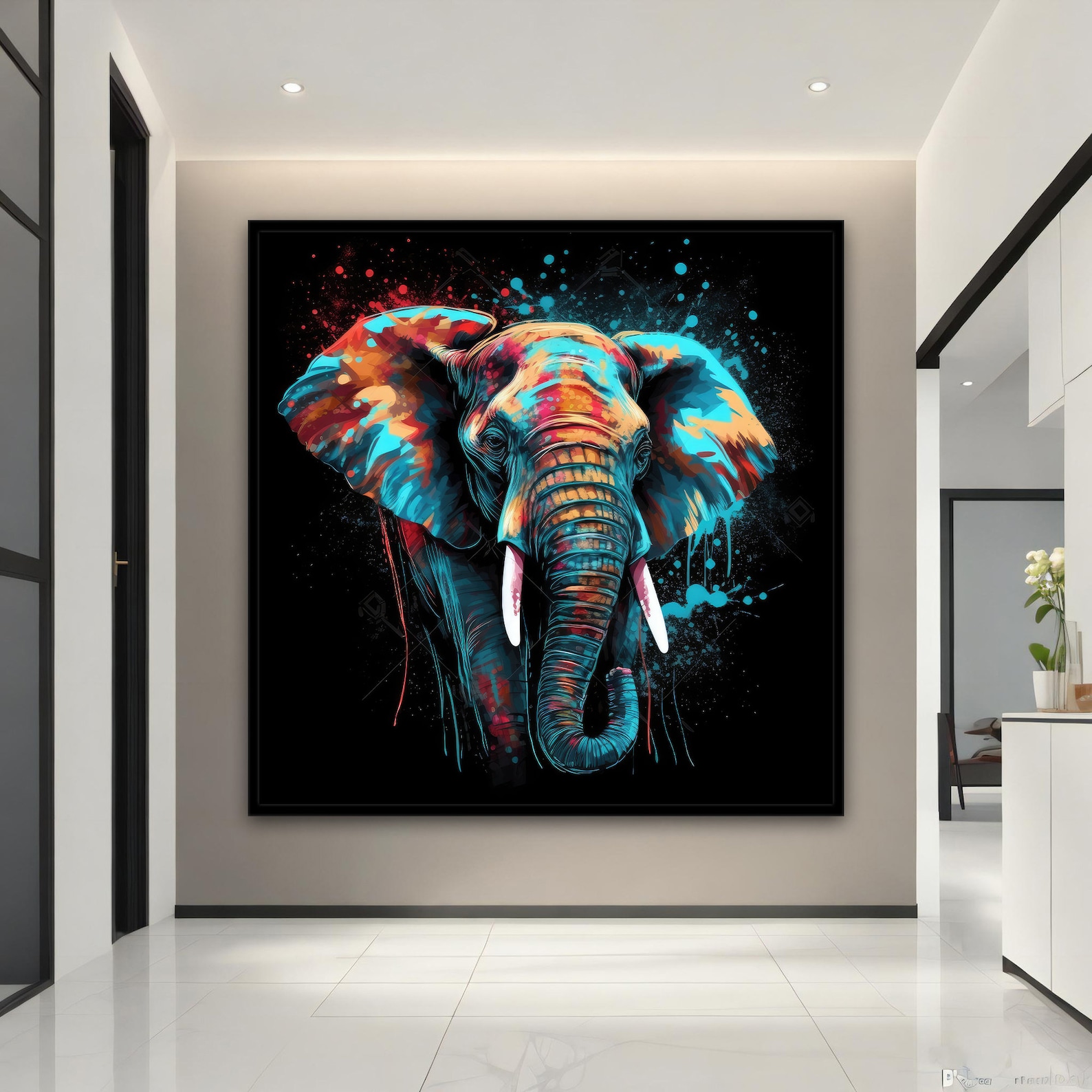 Colorful Elephant Canvas Painting, Elephant Wall Art, Elephant Poster