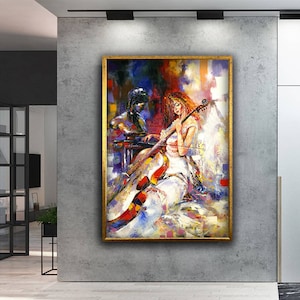 Woman Playing Cello Canvas Art, Cellist Girl Painting, Musician Portrait  Art, Gift for the Music Lovers, Music Room Decoration