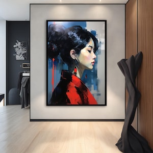 Asian Woman Canvas, Beautiful Women Canvas Print, Home Decor, Woman Painting ,Ethnic Woman Art, Framed Canvas
