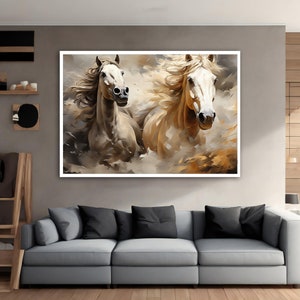 Running Horses Canvas Painting, Horse  Canvas, Horse canvas wall Art Print ,Black and White Horses Painting on Canvas