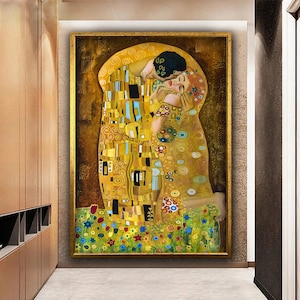 Gustav Klimt Canvas, de kus van Gustav Klimt Canvas Art, de kunst aan de muur de kus, romantisch canvas, vintage muurkunst, het canvas van de kus