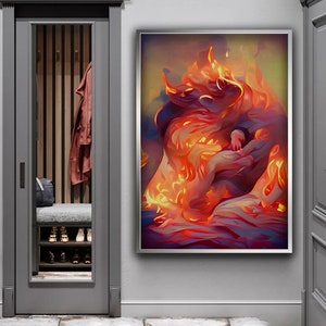 Fire Canvas Print, Surreal Fire Canvas Painting, Flame Print Art, Vintage Fire Wall Art, Flame Artwork, Fireplace Wall Art, Warm Wall Decor