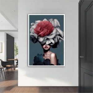 Red Flower Hair Woman Modern Canvas ,Modern Painting, Wall Art, Modern  Canvas,  Abstract Art, Canvas Art, Decor For Gift