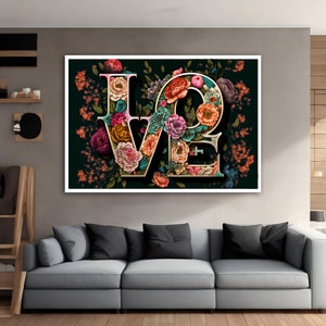 Love Graffiti Canvas Painting, Love Lettering Canvas Painting, Love Graffiti Artwork, Flowers Graffitti Wall Art, Love Art, Graffiti Art