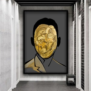 Man Canvas Art, Paint Faced Man Canvas Wall Art, Gold Painted Man Canvas Print, Surreal Man Wall Decor, Faceless Man Canvas Painting