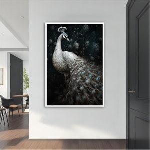 White Peacock Canvas Painting, White Peacock Poster, Peacock Wall Art, White Peacock Art, Home Decor, Animal Wall Decor