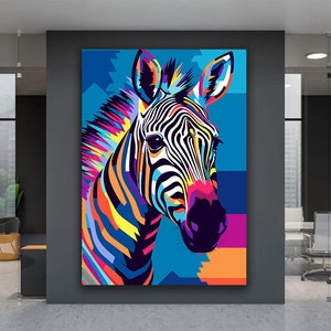 Colorful Zebra Canvas Wall Art, Colorful Zebra Portrait Canvas Print, Zebra Canvas Painting, African Wildlife Modern Home Decor, Animal Art