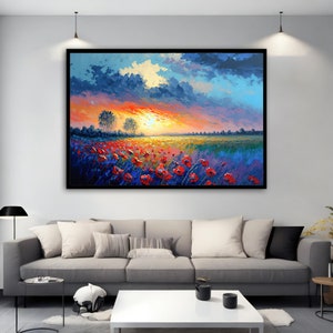 Poppy Field Canvas Painting, Poppy Flower Artwork, Poppy field painting, Flower Wall Art, Nature Landscape Painting, Floral Art