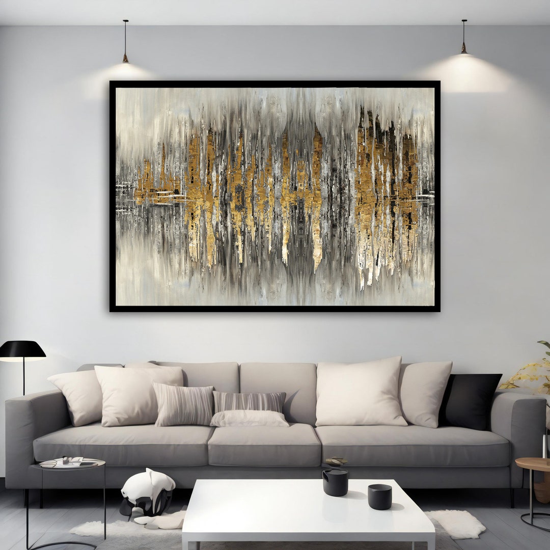 Abstract Gold Canvas, Black and Gold Abstract Wall Art, Gold Abstract