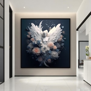 Modern White Angel Painting, Modern Angel Canvas, Beautiful Angel Art,  Spiritual Wall Art, Angel Girl Ccanvas Painting,