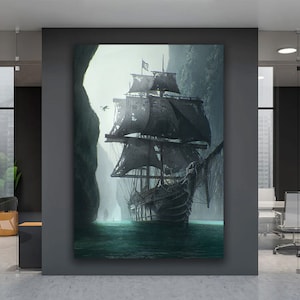 Pirate Ship Painting, Sailing Ship Canvas Print Art, Scenic Wall Decor, Battleship Canvas Painting, Boating Ship Painting, Ship Wall Art