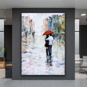 ロマンチックなカップルのキャンバスアート、ロマンチックなカップルのウォーキングレインキャンバス、雨の日の壁アート、ラブプリントキャンバス、ラブハースキャンバス、モダンウォールアート