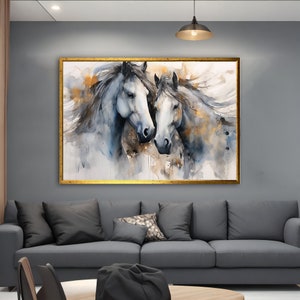 Couble White Horse Canvas Wall Art, Noble Horse Canvas Paint, Horse Canvas Wall Art,  Horse Wall Art, Animal Wall Decor