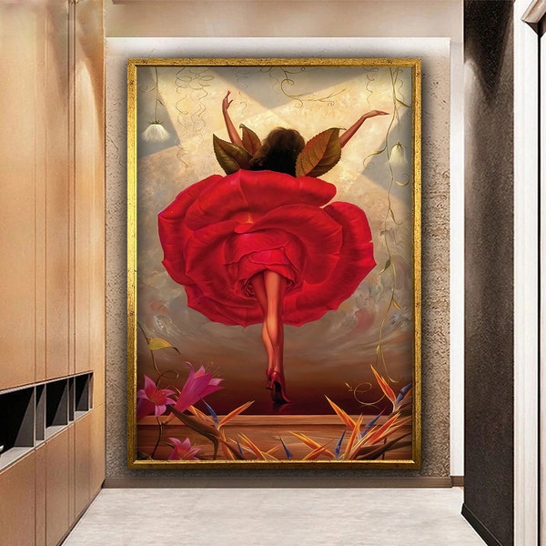 Peinture danseuse de flamenco Vladimir Kush, toile d'art danseuse de flamenco, décoration murale en toile de danse, toile de danseuse, oeuvre d'art murale femme rose