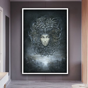 Medusa Head Canvas Art, Medusa Wall Art, Ancient Greek Mythology Art, Snake Head Abstract Canvas Painting, Modern Home Decor