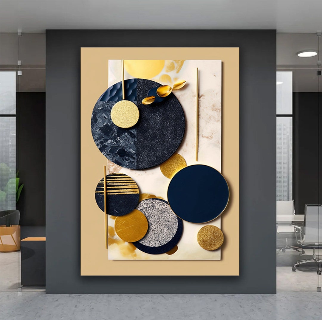 Gold and Black Abstract Canvas Art, Abstract Gold Painting, Black and