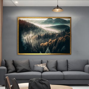 Foggy Mountain Landscape Canvas Painting, Foggy Forest Wall Art Print, Foggy Mountain Forest Home Decor, Nature Landscape Canvas
