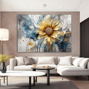 Gelbe Blumen Leinwand Gemälde, Gelbe Blumen Kunst, Blumen Dekor Aquarell Malerei, Blumen Wand Dekor, Blumen Wohnkultur