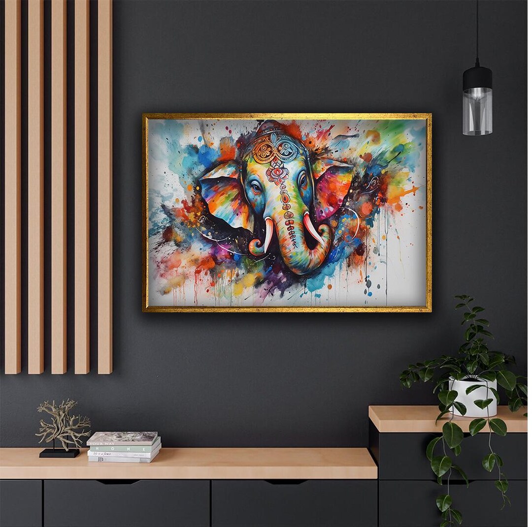 Indian Elephant Wall Art, Colorful Bohemian Decor, Ethnic Prints ...