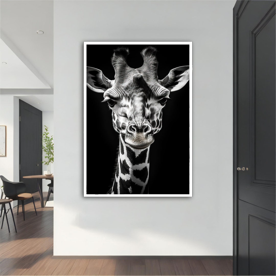 Black White Giraffe Painting Black White Giraffe Wall Art Etsy