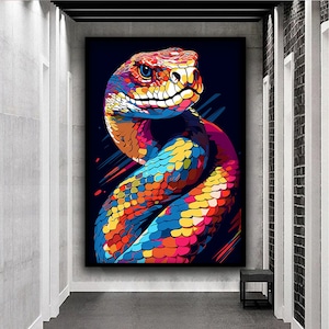 Colorful Snake Wall Art, Snake Canvas Art, Abstract Wildlife Art, Nature Canvas Painting, Animal Wall Decor, Snake Gift Art, Colorful Art