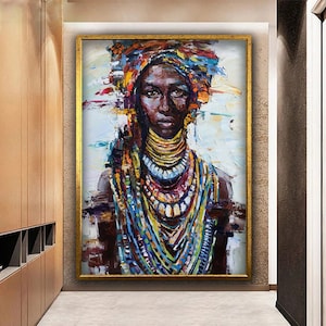 African Woman Painting On Canvas, Colorful African Woman Wall Art, Ethnic Canvas Wall Art, Black Woman Canvas Painting, Woman Portrait