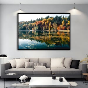 Arte su tela con paesaggio lacustre autunnale, poster da parete con paesaggio autunnale, arte da parete con paesaggio lacustre, tela autunnale, decorazione da parete con arte naturale
