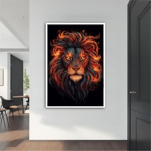 Lion in fire painting, Lion in fire ,Lion in fire wall art, Lion in fire art, home decor, animal wall art, wall decor, office wall decor