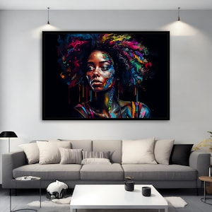 Beatiful Black Woman Canvas Painting, African Colorful Woman Canvas ,Ethnic Woman Wall Art,  African Woman Decor, Afro Black Woman Art