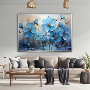 Blaue Blumen Leinwand Kunst, Blaue Veilchen Wandkunst, Blumen Botanische Leinwand, Blaue Blumendruck Kunst, Blühende Blumen Leinwand