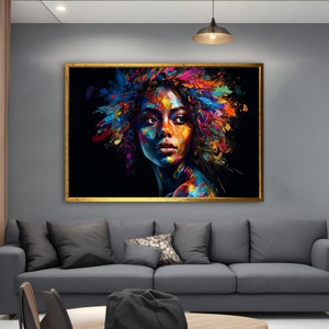Colorful Black Woman Canvas Painting, Black Woman Canvas Wall Art, Black Girl Poster Art, African art, African Woman Wall Art,